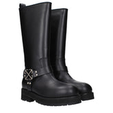 Black Leather Flat Boots